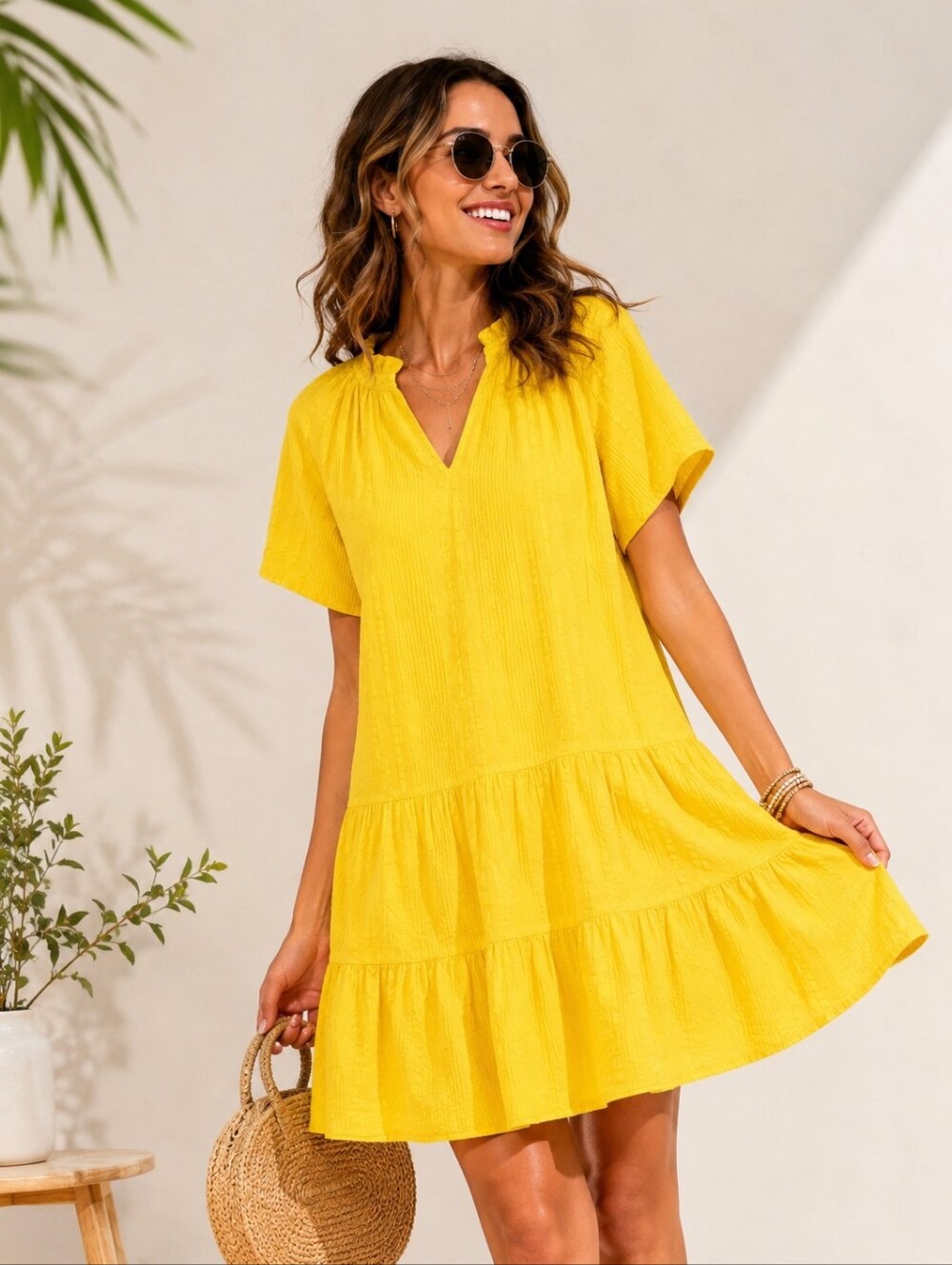 J. Crew Preppy Summer Ruffle-Trim Tiered Dress Cotton Dobby Solar Yellow Large